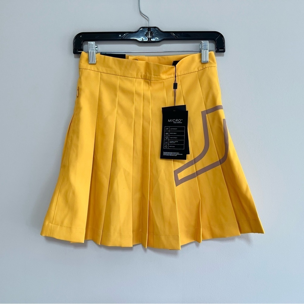 J. Lindeberg NWT Pleated Athletic Tennis Golf Flare Skirt Pockets Yellow, sz XS